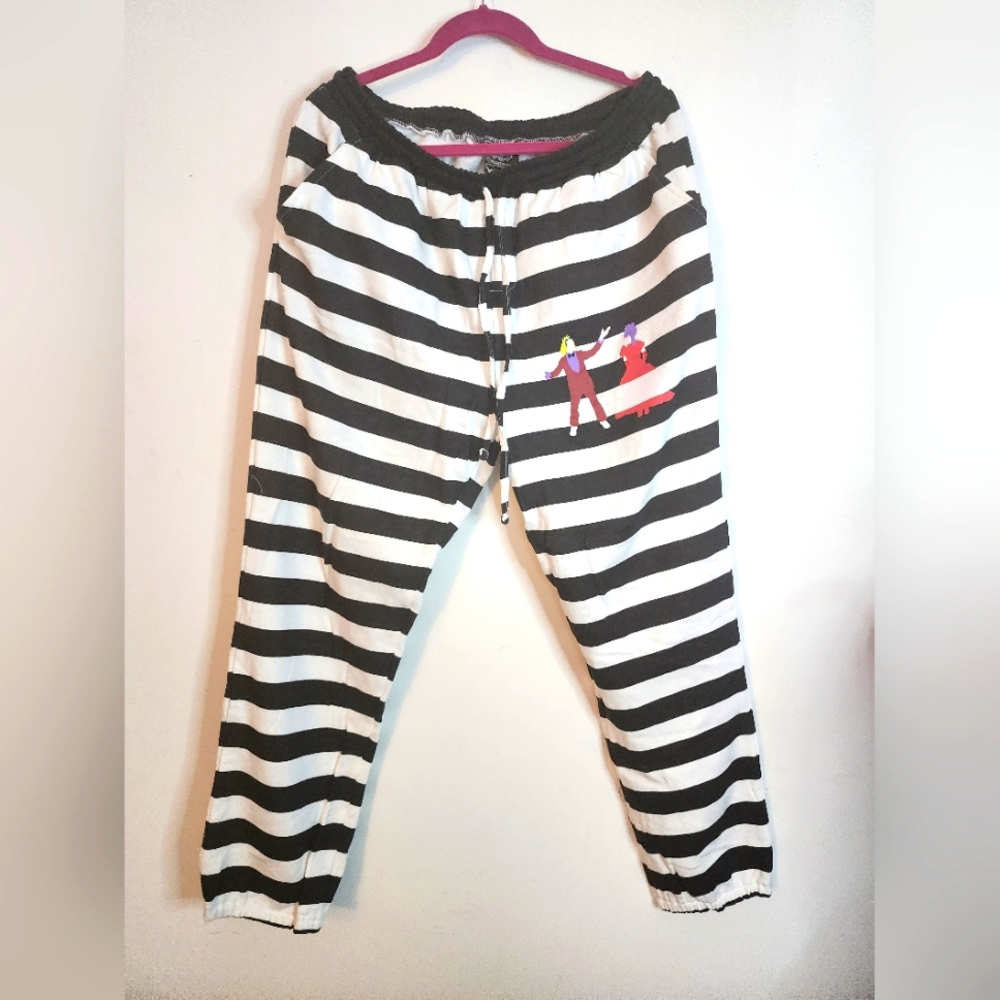 Beetlejuice sweat pants. Xl. Unisex. Black white stripes. Lydia.